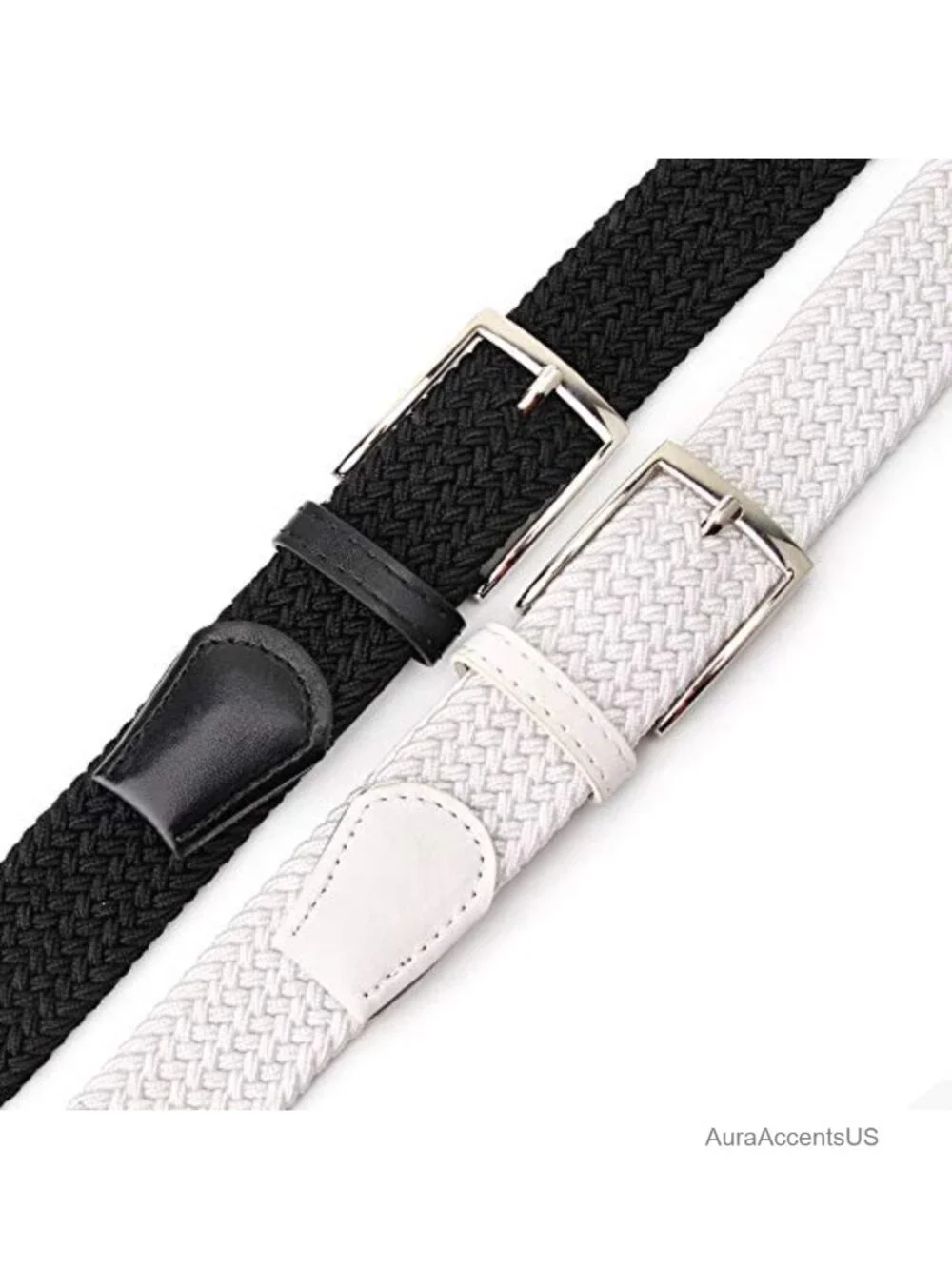 2 Pack Stretch Braided Canvas Belts for Men Women No Holes